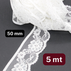 5 meters White Floral Lace 50mm