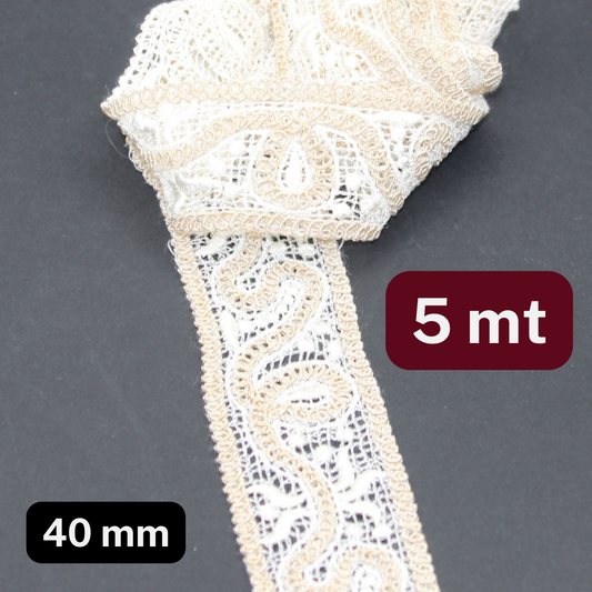 5 meters Ecru and Beige Bicolor Lace in Cotton 40mm