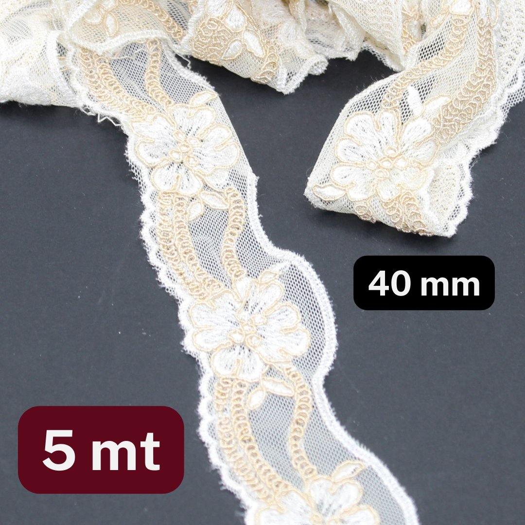 5 meters Ecru and Beige Bicolor Lace in Cotton 40mm