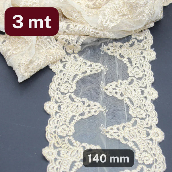 3 meters Golden Beige Deluxe Lace, 140mm wide - ACCESSOIRES LEDUC BV