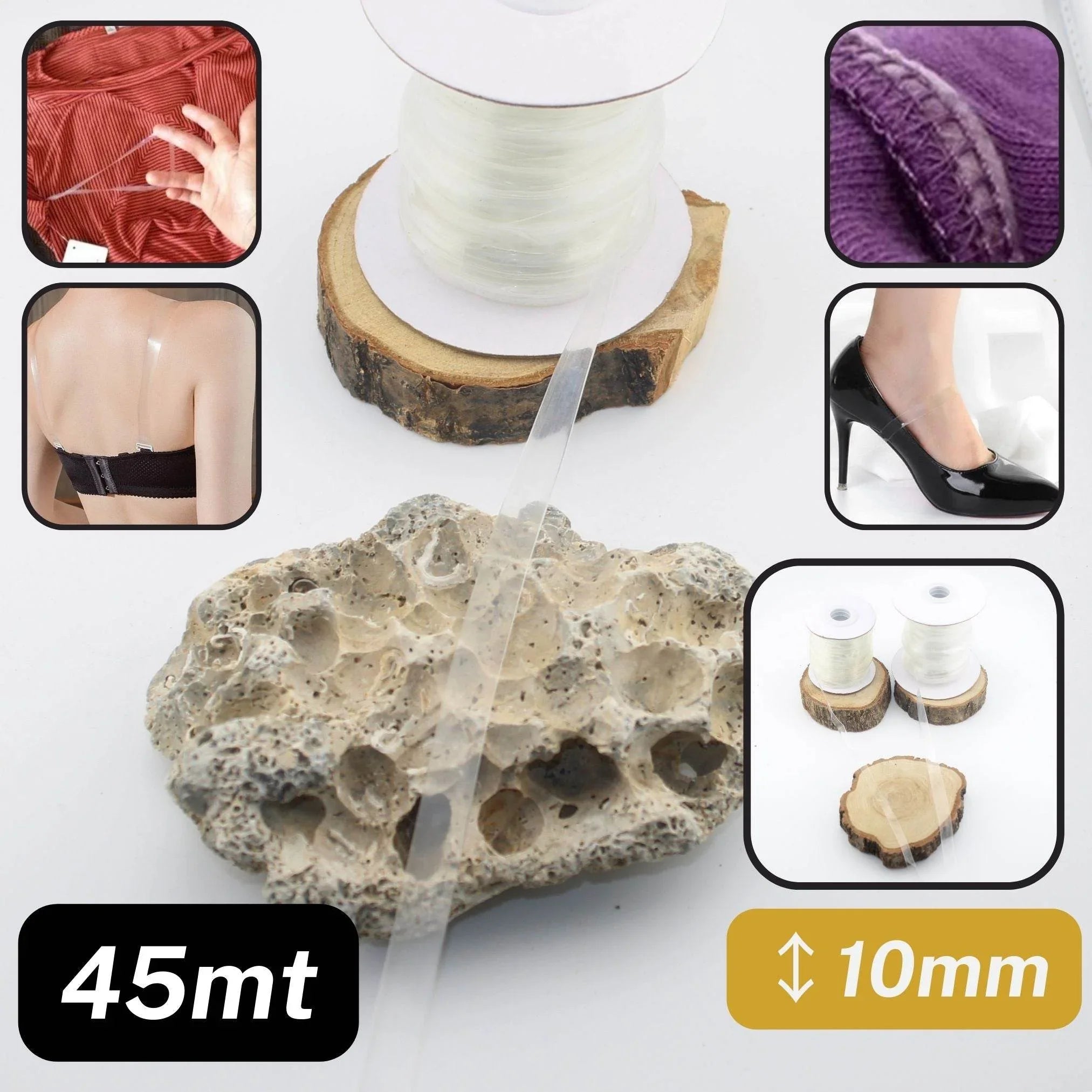 Roll of 45 meters PU elastic strong transparent tape - Available in 6mm or 10mm - ACCESSOIRES LEDUC BV