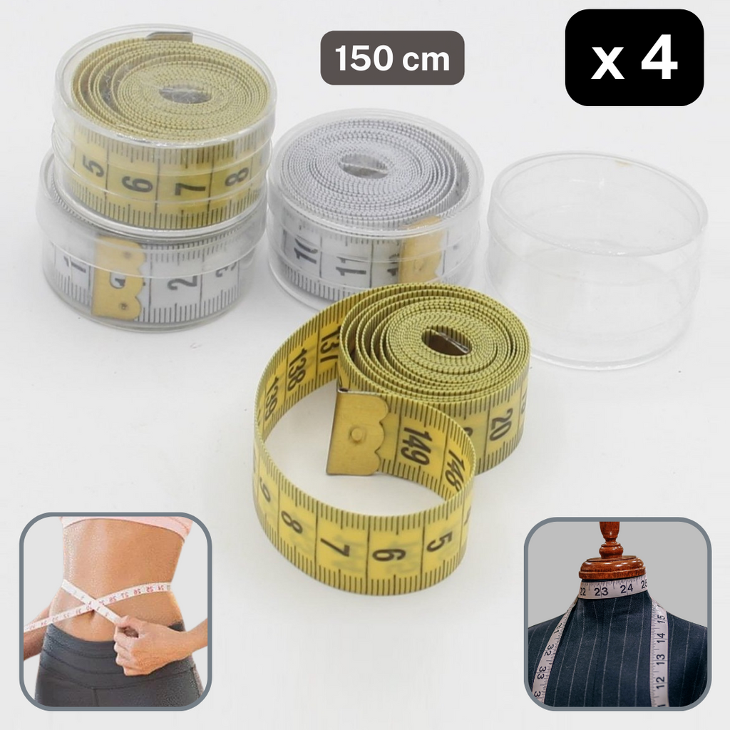 4 measure tapes - 2 yellow + 2 white - 150cm , centimeters on both sides
