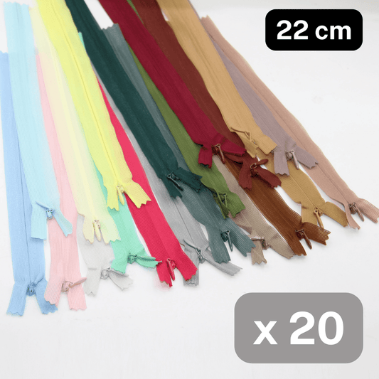 Set of 20 invisible zippers 22cm, mixed colours - ACCESSOIRES LEDUC BV