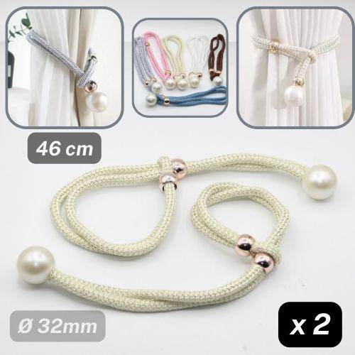 Pair of Tie Backs Finished with a Giant Pearl of 32mm Diameter. Adjustable to maintain the curtains a maximum diameter of 46cm - ACCESSOIRES LEDUC BV