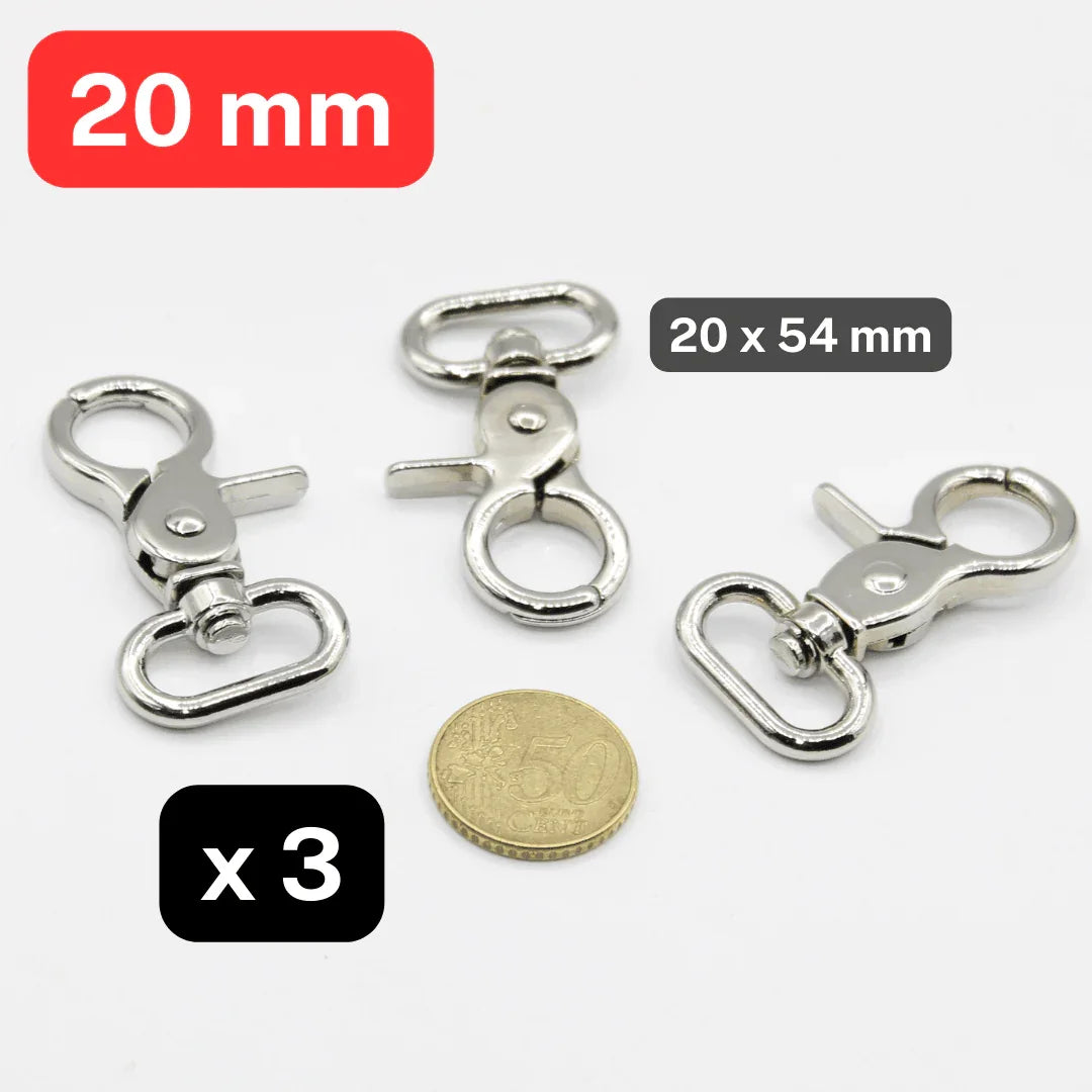 Set of 3 Deluxe Metal Lobster Buckles, Suitable for Size 20mm (size 20x54mm), available in Light Gold, Gunmetal or Silver - ACCESSOIRES LEDUC BV