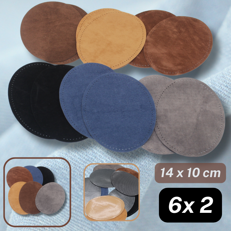 Set mit 6 Paar Wildleder-Ellbogenflicken – Braun + Beige + Karamell + Schwarz + Marineblau + Grau – zum Aufbügeln – 14 x 10 cm