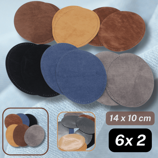 Set of 6 Pairs of Suede Elbow Patches - Brown + Beige + Caramel + Black + Navy + Grey - Iron on - 14x10cm - ACCESSOIRES LEDUC BV