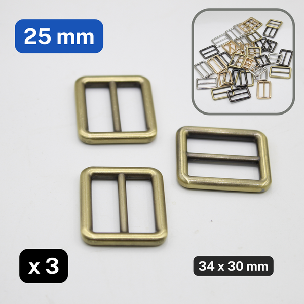 3 Slide Metallic Buckles 25 / 32 / 38mm in Old Brass / Silver / Gold / Gunmetal #BMEx010
