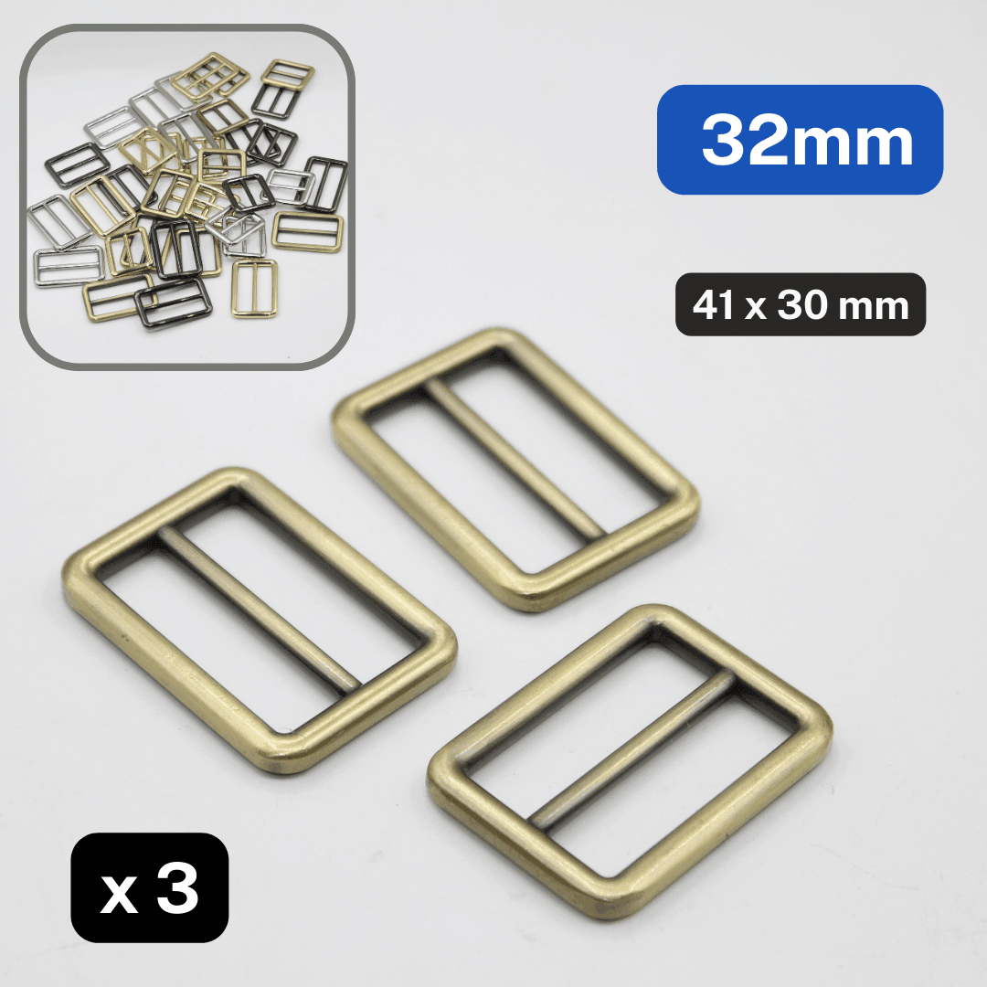 3 Slide Metallic Buckles 25 / 32 / 38mm in Old Brass / Silver / Gold / Gunmetal #BMEx010 - ACCESSOIRES LEDUC BV