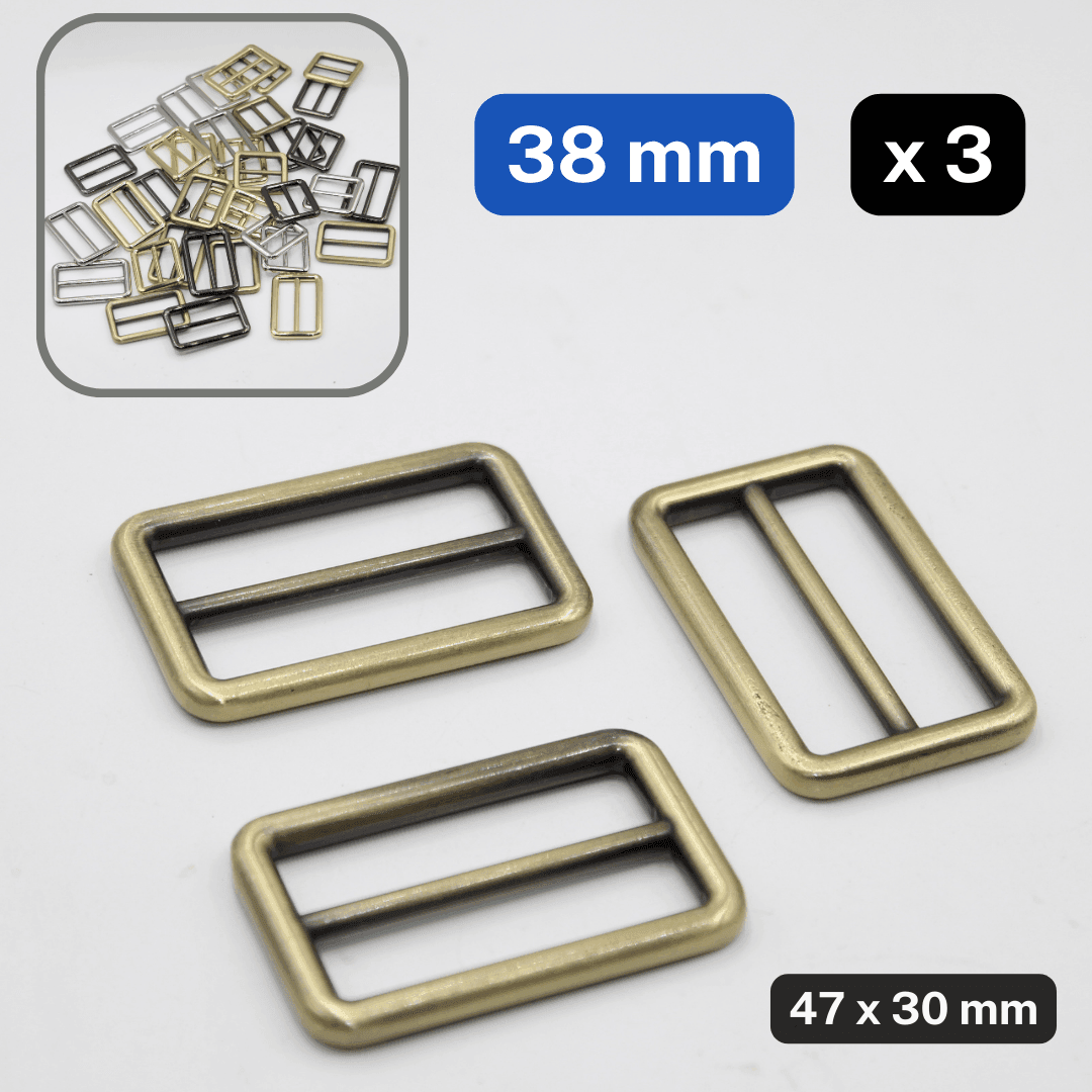 3 Slide Metallic Buckles 25 / 32 / 38mm in Old Brass / Silver / Gold / Gunmetal #BMEx010 - ACCESSOIRES LEDUC BV