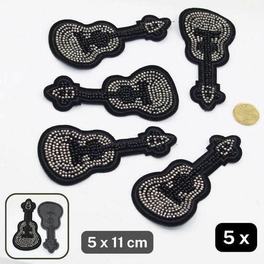 5 Guitar Patches Sew-on 5*11cm with Silver Metal Beads - ACCESSOIRES LEDUC BV