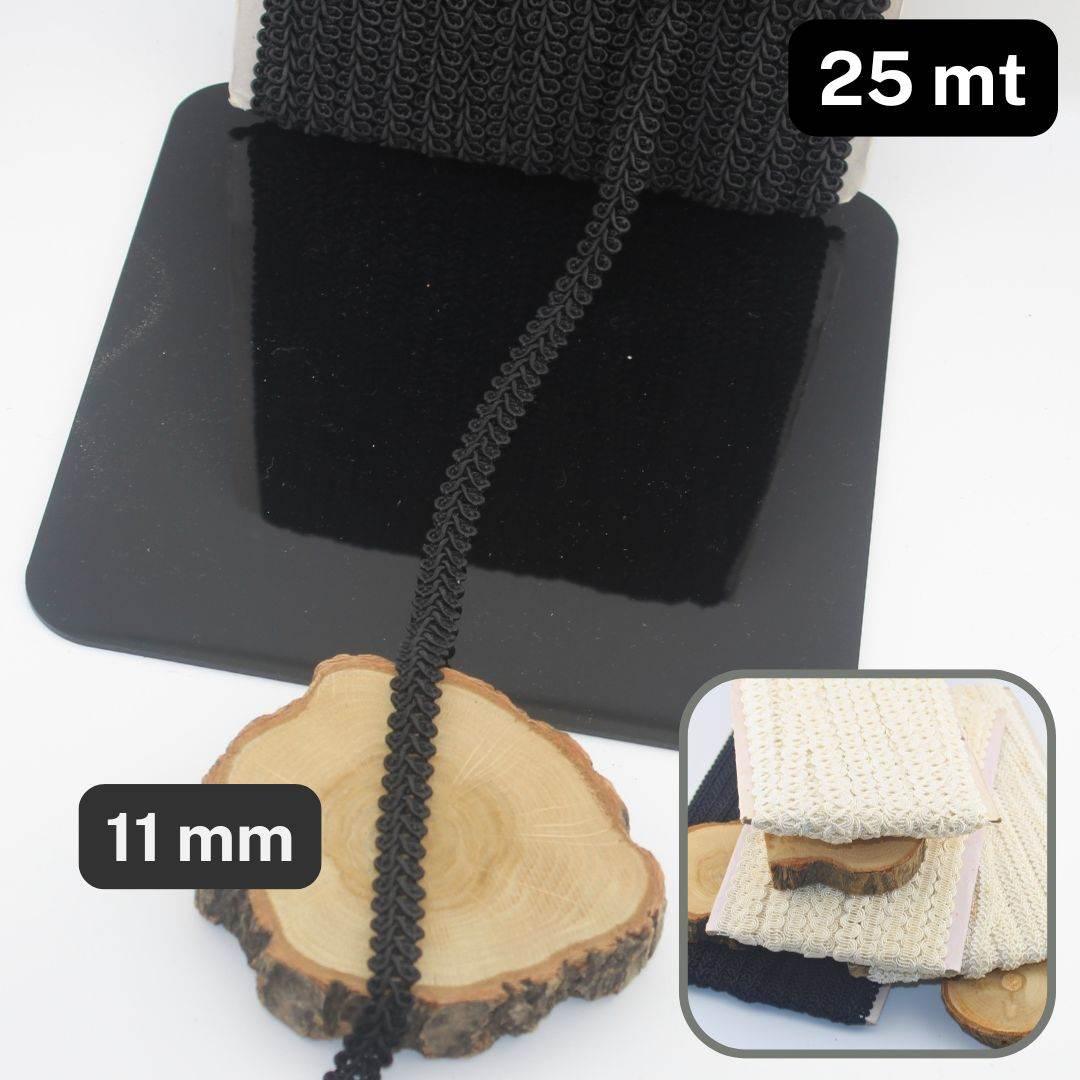 25 meters Viscose Classic Trimming (Black or Offwhite), Width 11mm - ACCESSOIRES LEDUC BV
