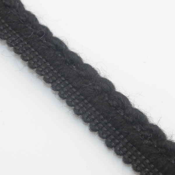 1 meter 20mm Acrylic Wooly Piping (7mm Foot with a 13mm Visible Cord) - Black - Made in Italy - ACCESSOIRES LEDUC BV