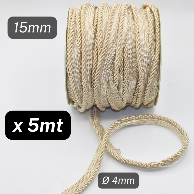 5 metros de cordón de 15 mm, color beige, viscosa