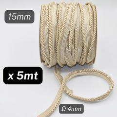 5 meters 15mm Cord Piping, Beige, Viscose - ACCESSOIRES LEDUC BV