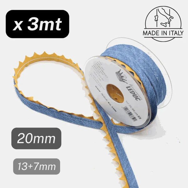 3 meters Jeans Piping, with Yellow Zig Zag Edge , 20mm - Made in Italy - ACCESSOIRES LEDUC BV