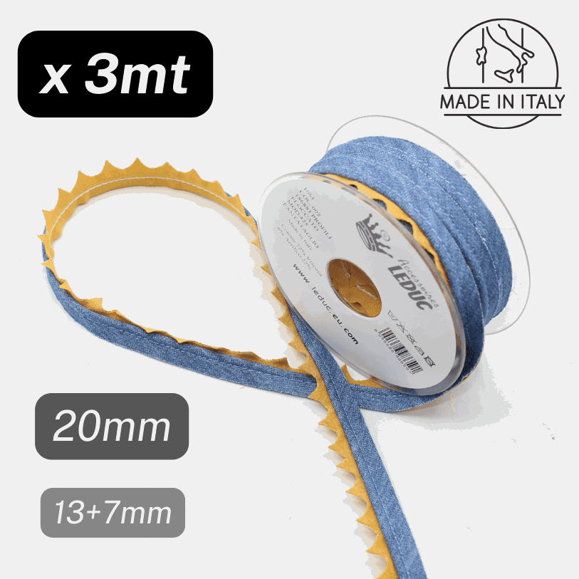 3 meters Jeans Piping, with Yellow Zig Zag Edge , 20mm - Made in Italy - ACCESSOIRES LEDUC BV