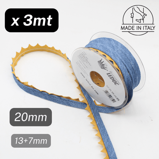 3 meters Jeans Piping, with Yellow Zig Zag Edge , 20mm - Made in Italy - ACCESSOIRES LEDUC BV