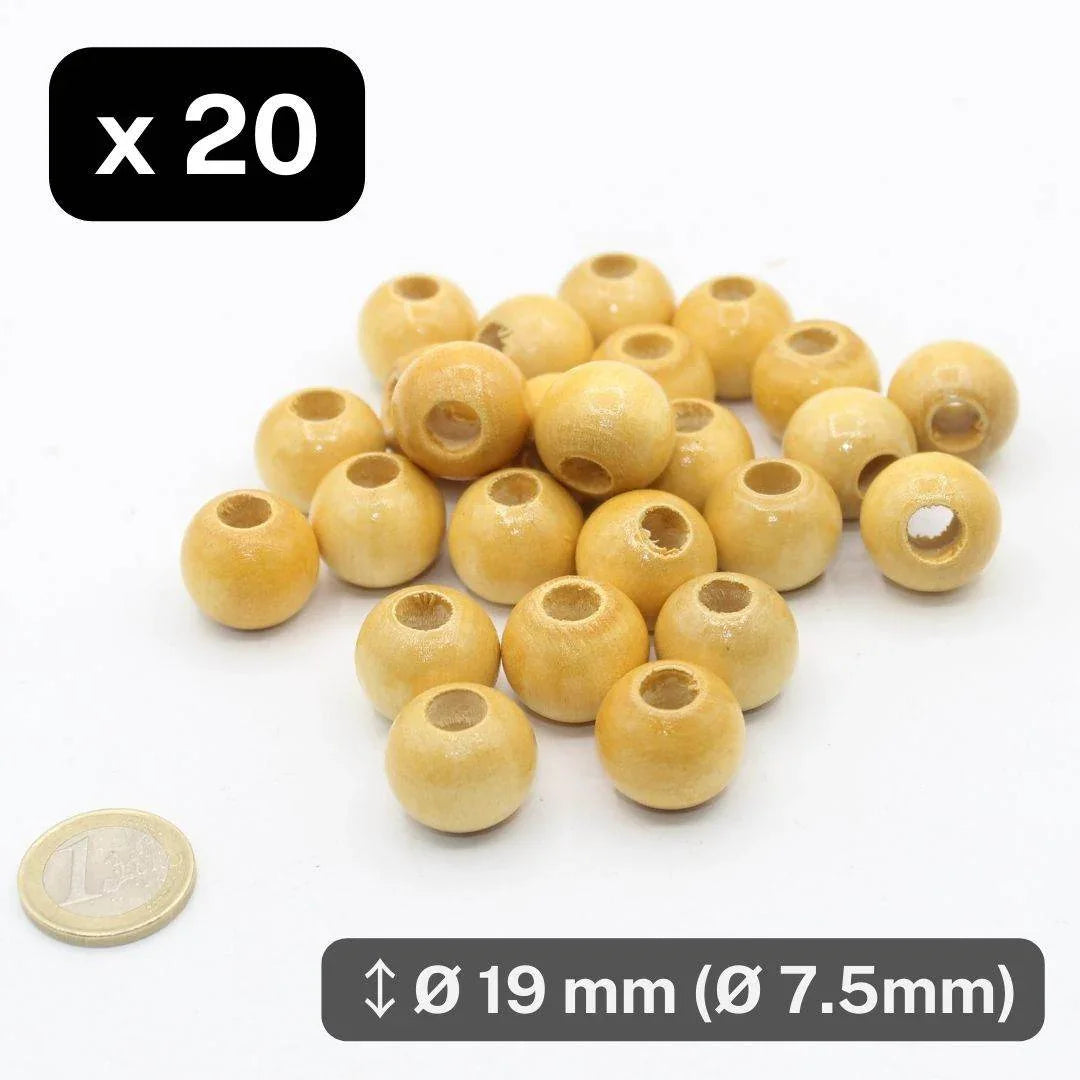 20 Wooden Beads 19mm Hole 7,5mm - ACCESSOIRES LEDUC BV