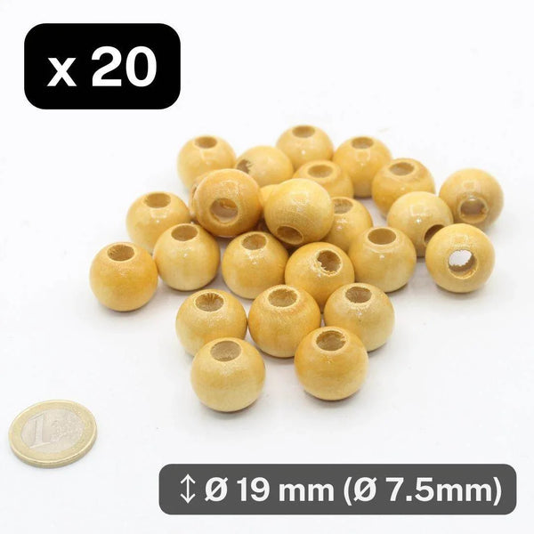 20 Wooden Beads 19mm Hole 7,5mm - ACCESSOIRES LEDUC BV