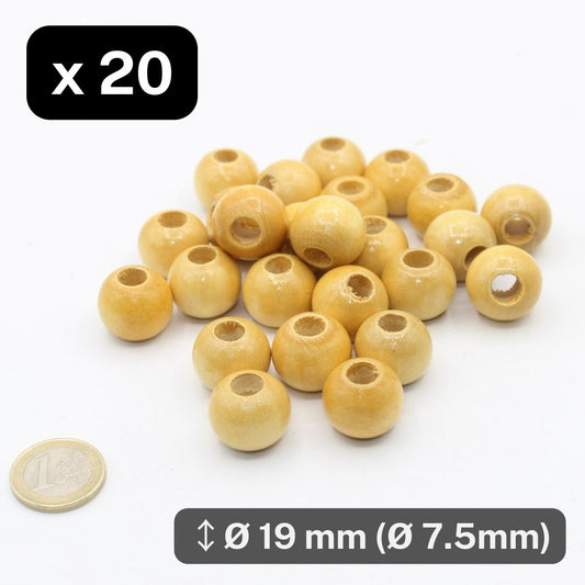 20 Wooden Beads 19mm Hole 7,5mm - ACCESSOIRES LEDUC BV