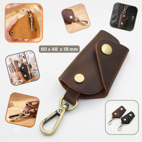 Porte-clés de luxe en cuir véritable noir ou marron