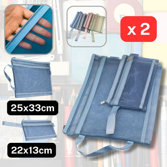 Set of 2 Double Layer Plastic Mesh Storage Bag with Zippers A4 + A6 - ACCESSOIRES LEDUC BV