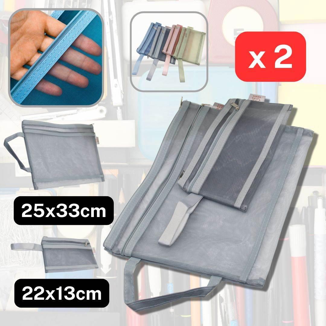 Set of 2 Double Layer Plastic Mesh Storage Bag with Zippers A4 + A6 - ACCESSOIRES LEDUC BV