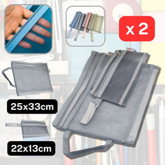 Set of 2 Double Layer Plastic Mesh Storage Bag with Zippers A4 + A6