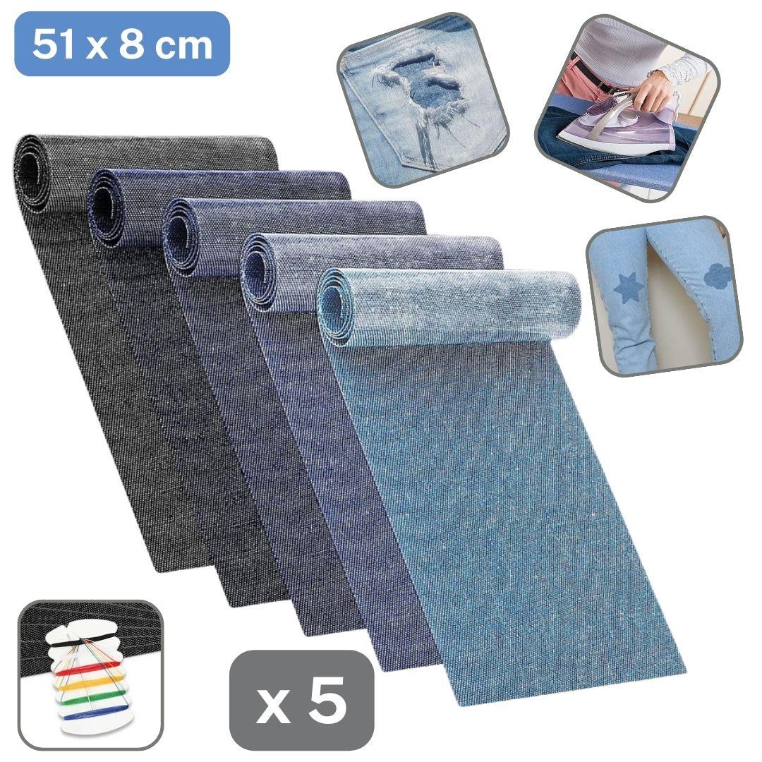Set of 5 rolls of  Iron on Denim or Fabric Repair Patch Rolls 5 COLOURS - 2 Options
