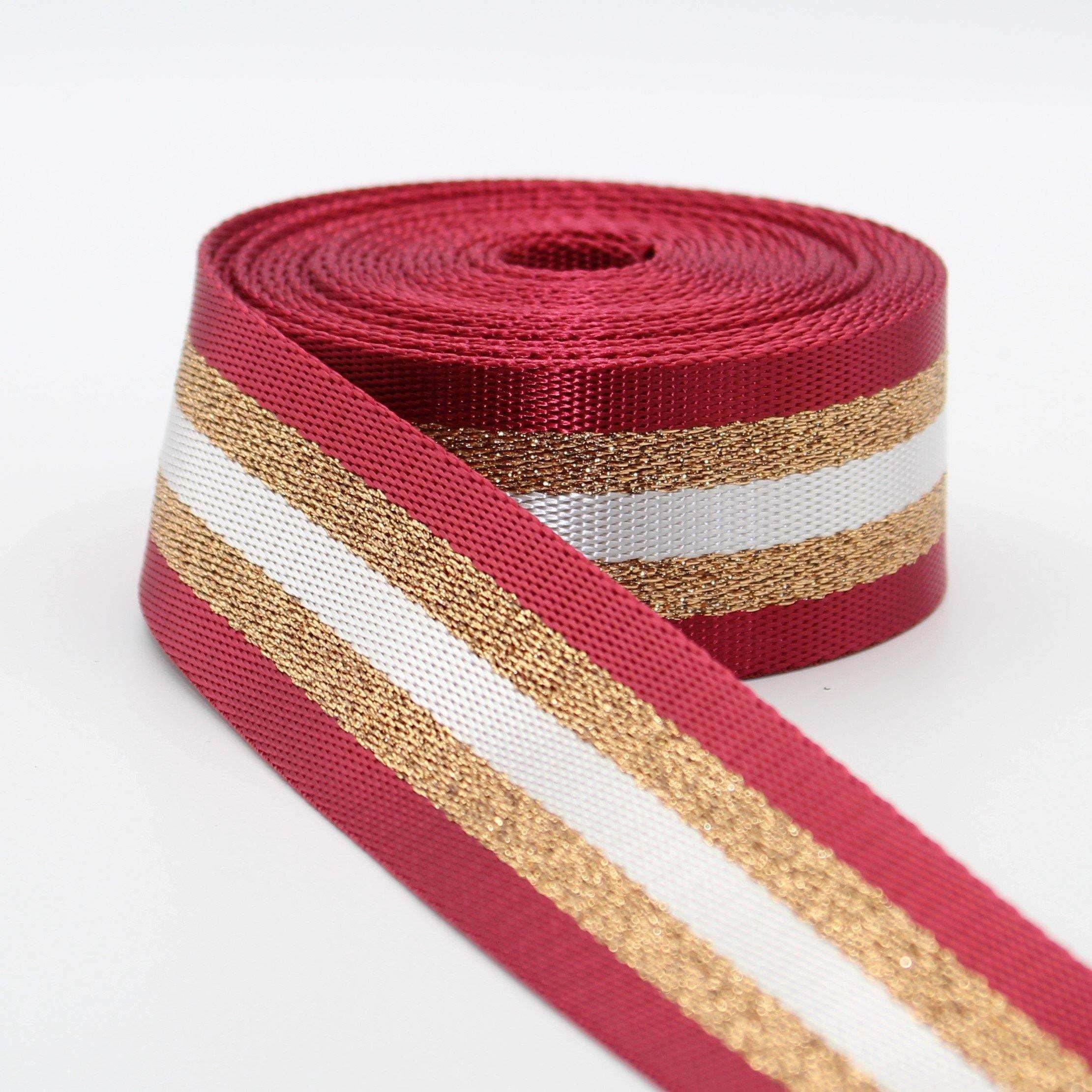 5 meters Shiny Lurex Striped Webbing 38mm #RUB1934 - ACCESSOIRES LEDUC BV