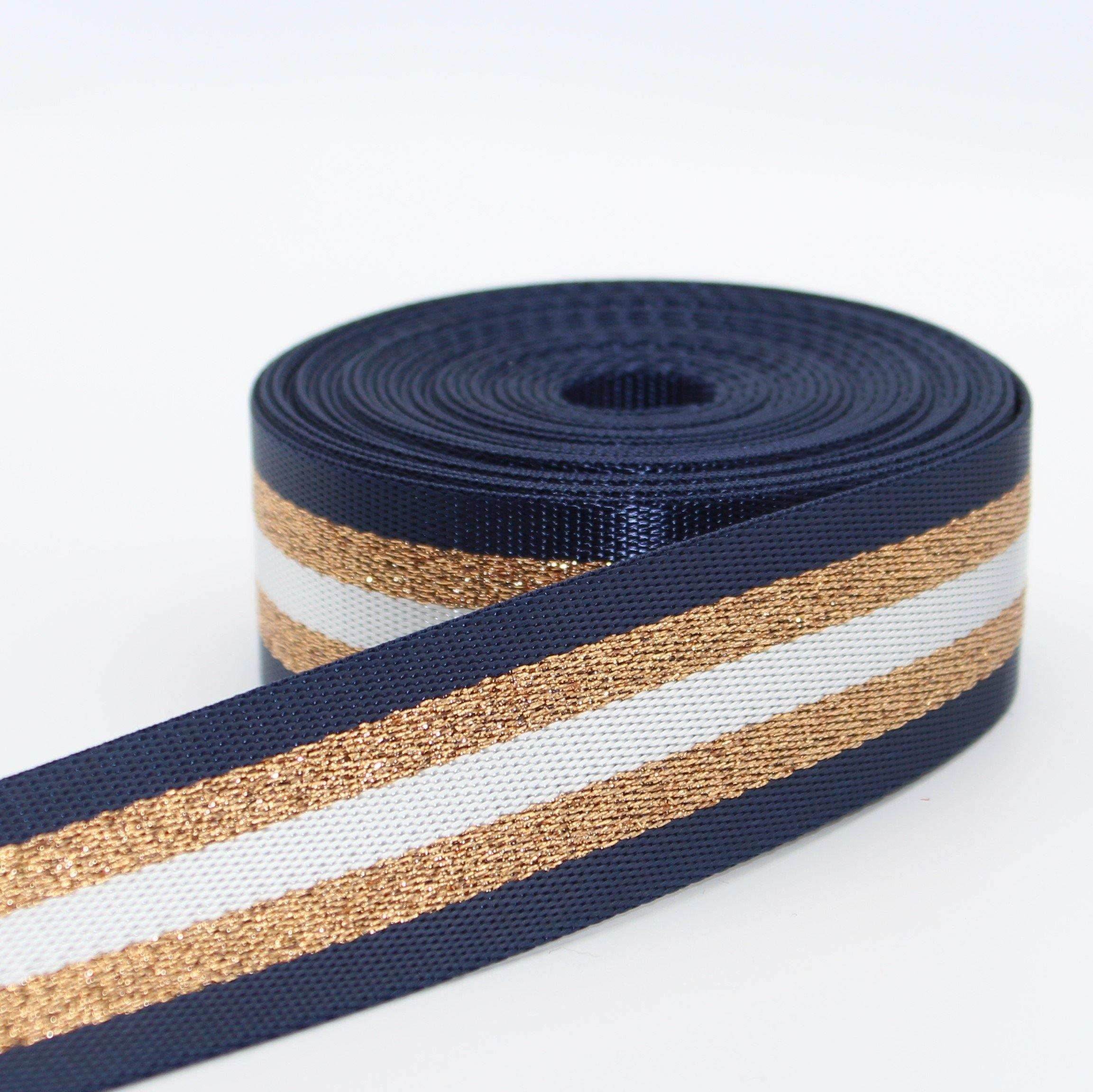 5 meters Shiny Lurex Striped Webbing 38mm #RUB1934 - ACCESSOIRES LEDUC BV