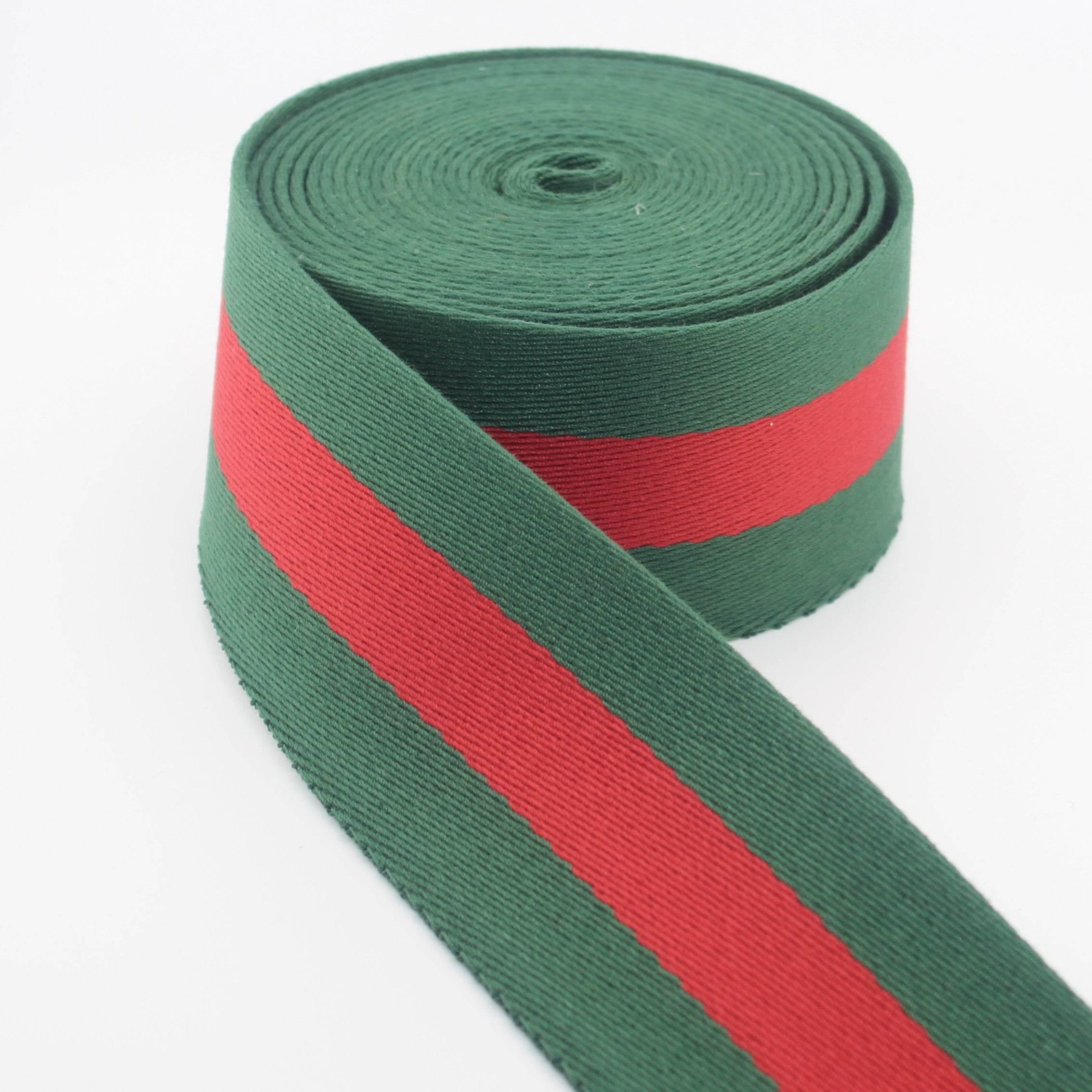 5 Meters 50mm or 60mm Striped Green/Red Webbing #RUB1953 - ACCESSOIRES LEDUC BV