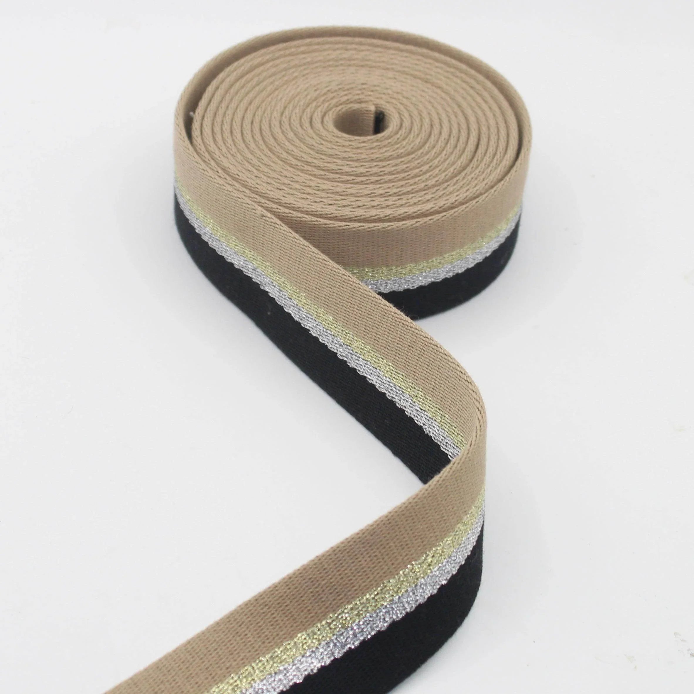 Classic Webbing 40mm with Gold + Silver Lurex Stripes 5/10/45mt #RUB3534 - ACCESSOIRES LEDUC BV