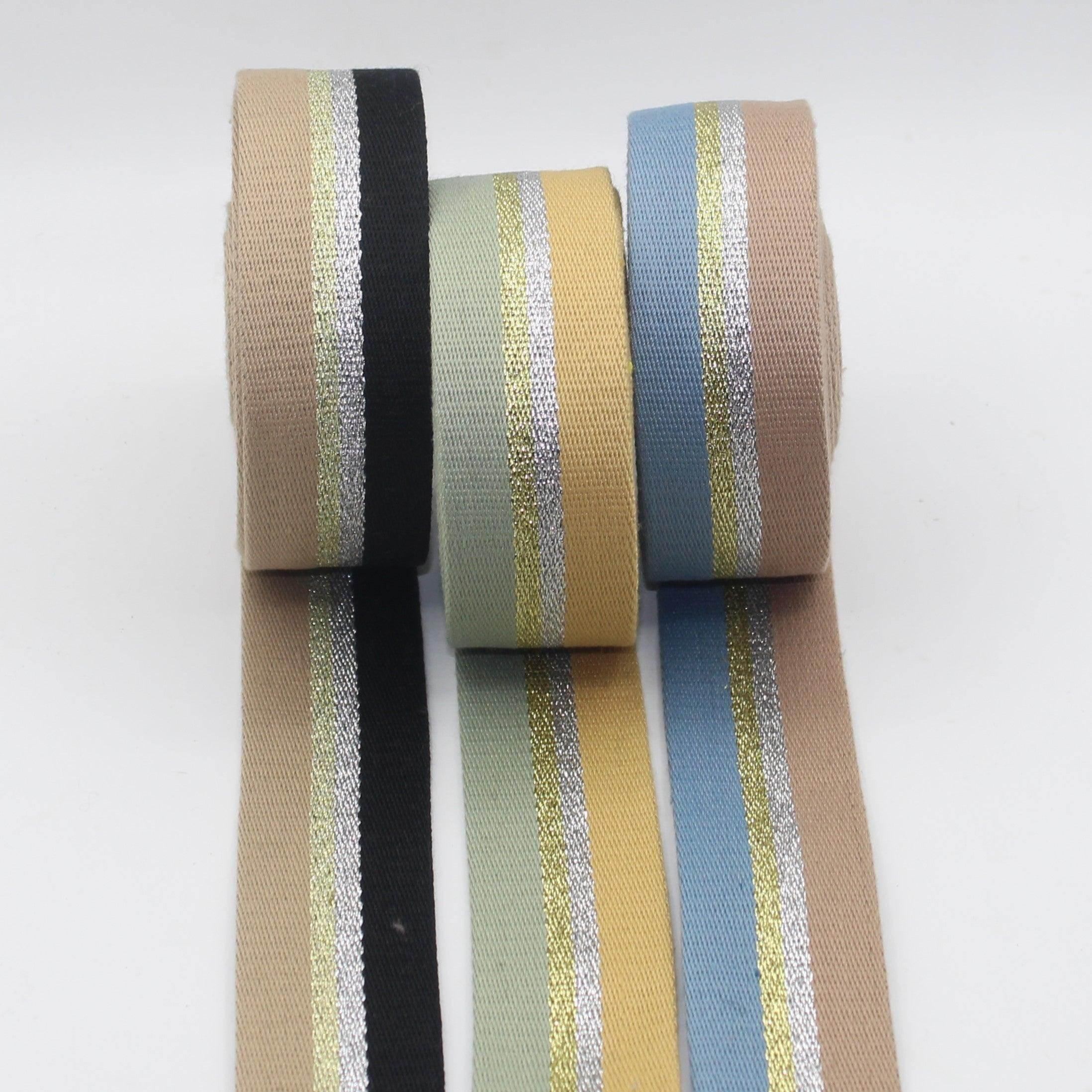 Classic Webbing 40mm with Gold + Silver Lurex Stripes 5/10/45mt #RUB3534 - ACCESSOIRES LEDUC BV
