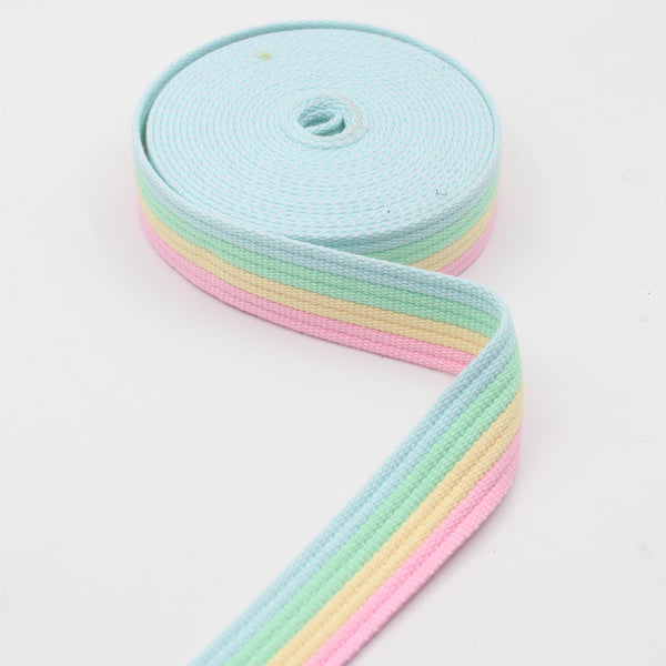 32 mm geweven band met pastelkleurige strepen 5/10/45mt #RUB3540