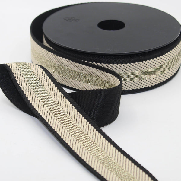 10 meters Herringbone Webbing With Large Light Gold Stripe size 40mm #RUB3556 - ACCESSOIRES LEDUC BV