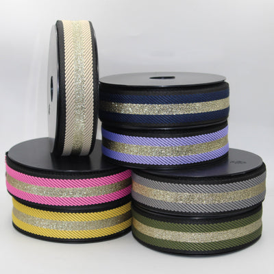 10 meters Herringbone Webbing With Large Light Gold Stripe size 40mm #RUB3556 - ACCESSOIRES LEDUC BV