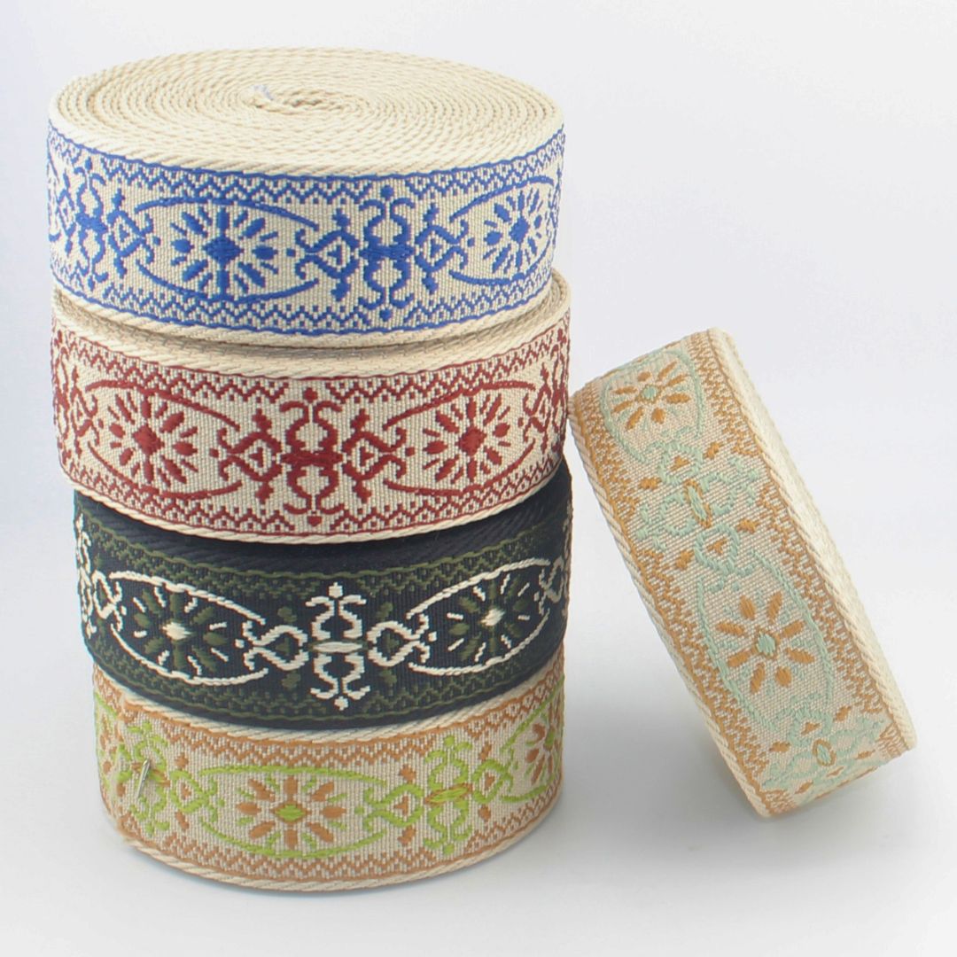 Floral Deluxe Webbing 38 mm | Decorative Strap Webbing for Bags & Upholstery (RUB3584)