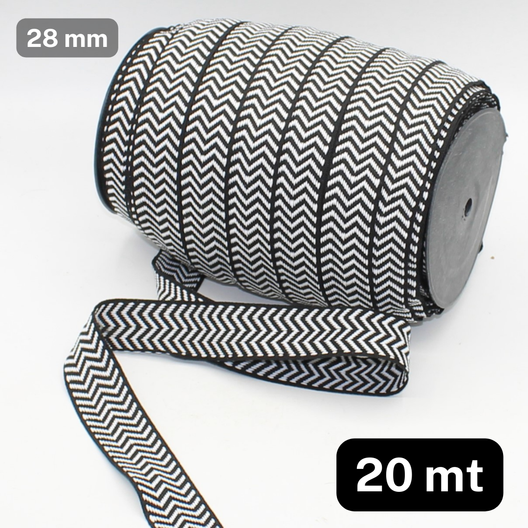 20 meters 28mm Polyester Ethnic Design Tape in Black & White