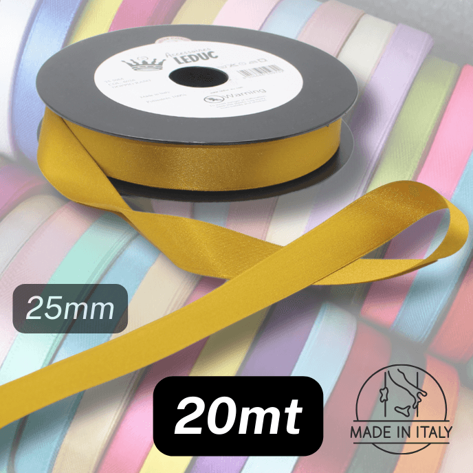 20 meters Italian Double Sided Satin Ribbon - Gold or Red - ACCESSOIRES LEDUC BV
