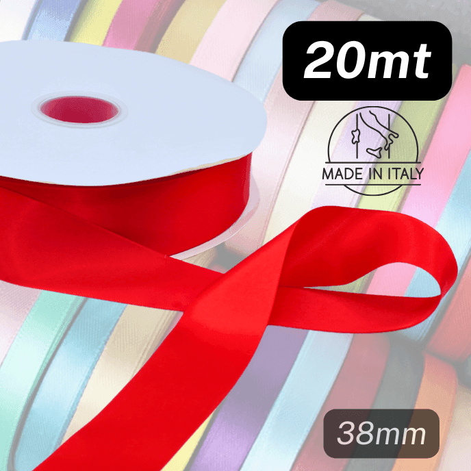 20 meters Italian Double Sided Satin Ribbon - Gold or Red - ACCESSOIRES LEDUC BV