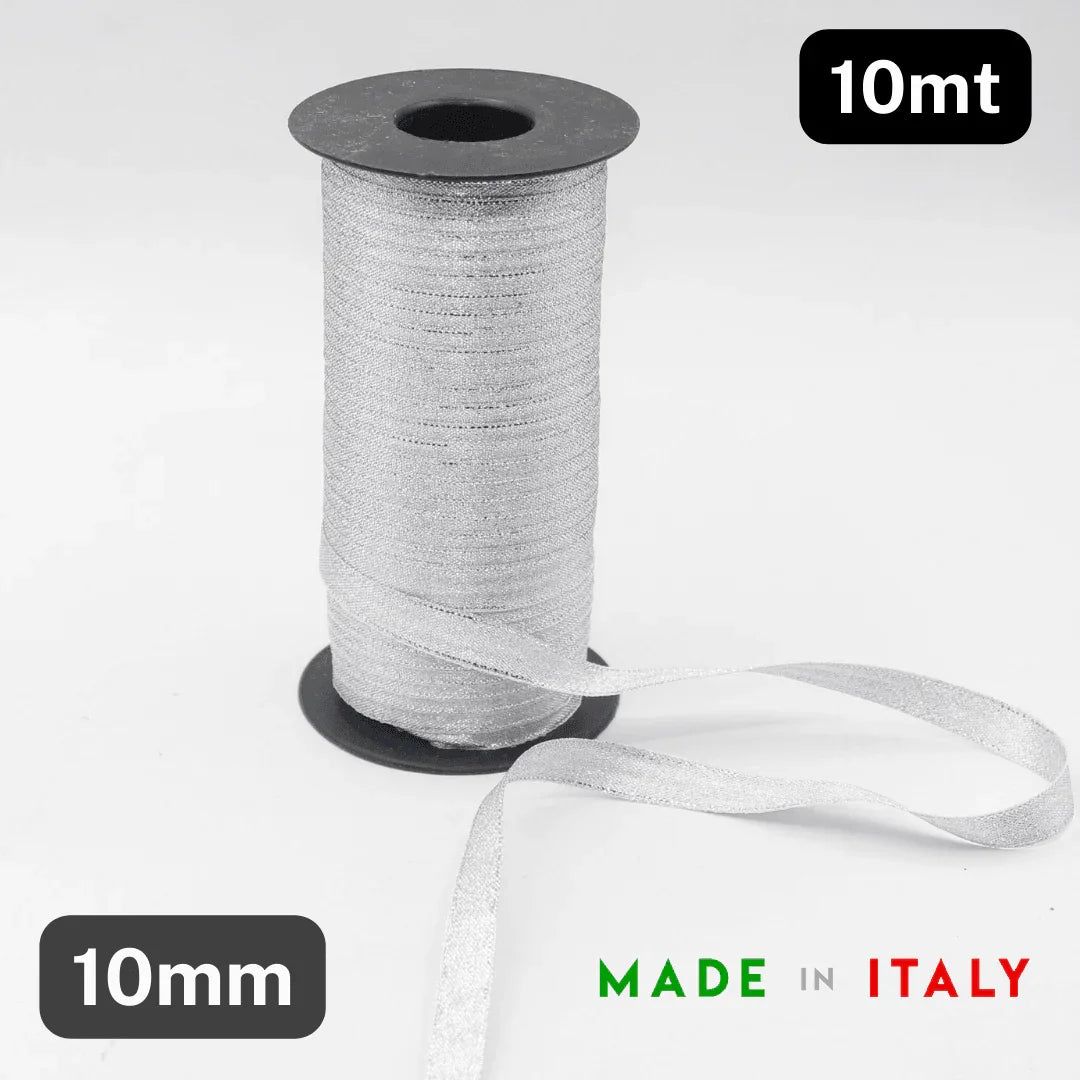Silver Lurex Satin Tape available in 6mm or 10mm Made in Italy - ACCESSOIRES LEDUC BV