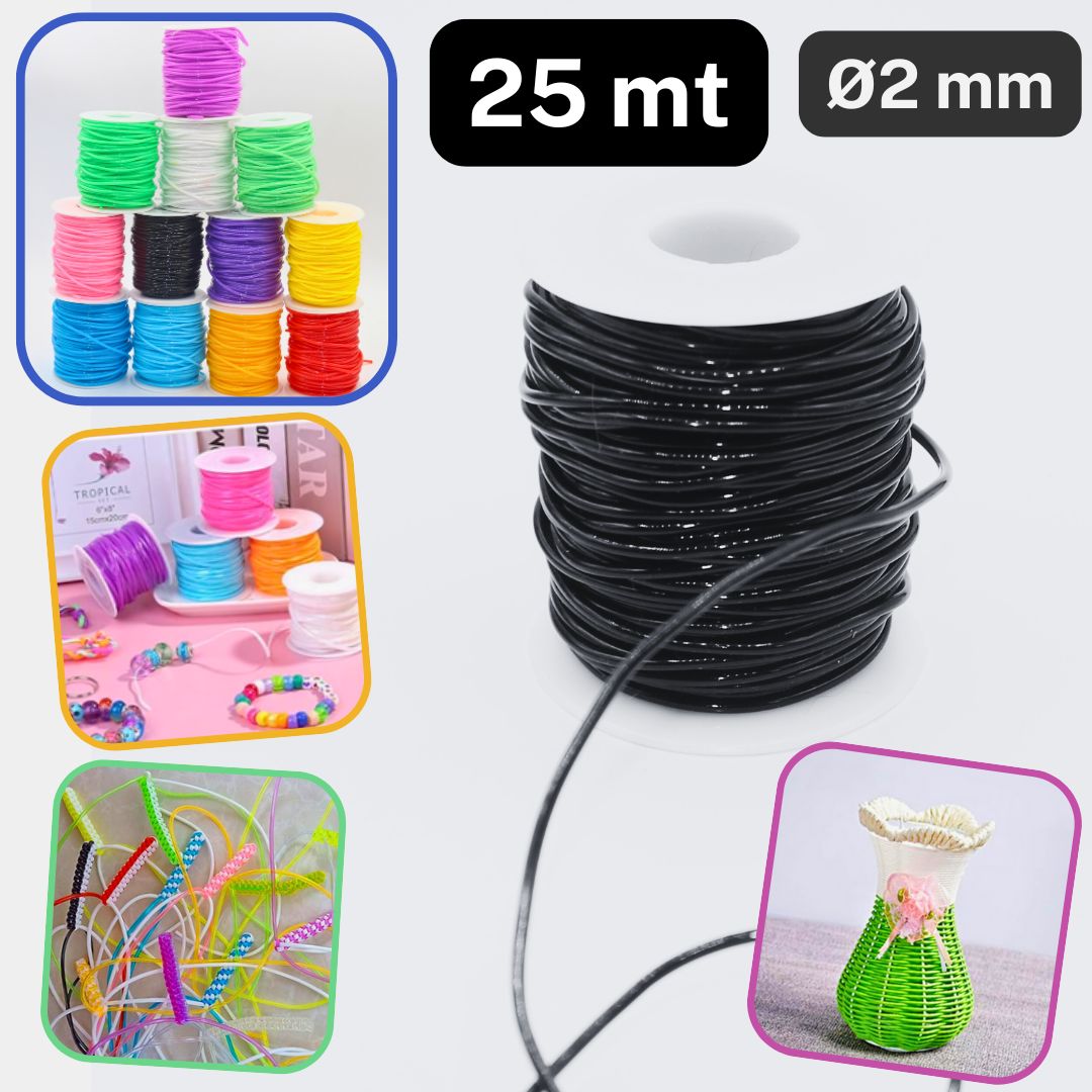 25 meters Round Plastic Cords 2mm Wide, PVC for Jewelry Making or DIY - Scoubidou