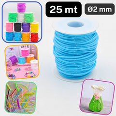 25 meters Round Plastic Cords 2mm Wide, PVC for Jewelry Making or DIY - Scoubidou