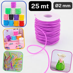 25 meters Round Plastic Cords 2mm Wide, PVC for Jewelry Making or DIY - Scoubidou