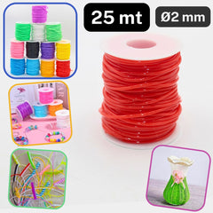 25 meters Round Plastic Cords 2mm Wide, PVC for Jewelry Making or DIY - Scoubidou