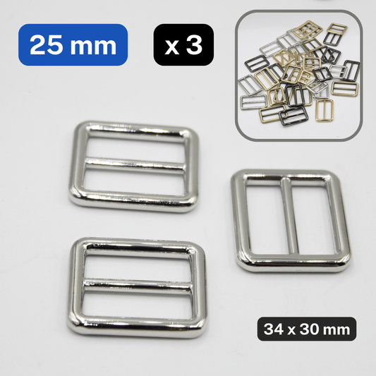 3 Slide Metallic Buckles 25 / 32 / 38mm in Old Brass / Silver / Gold / Gunmetal #BMEx010 - ACCESSOIRES LEDUC BV