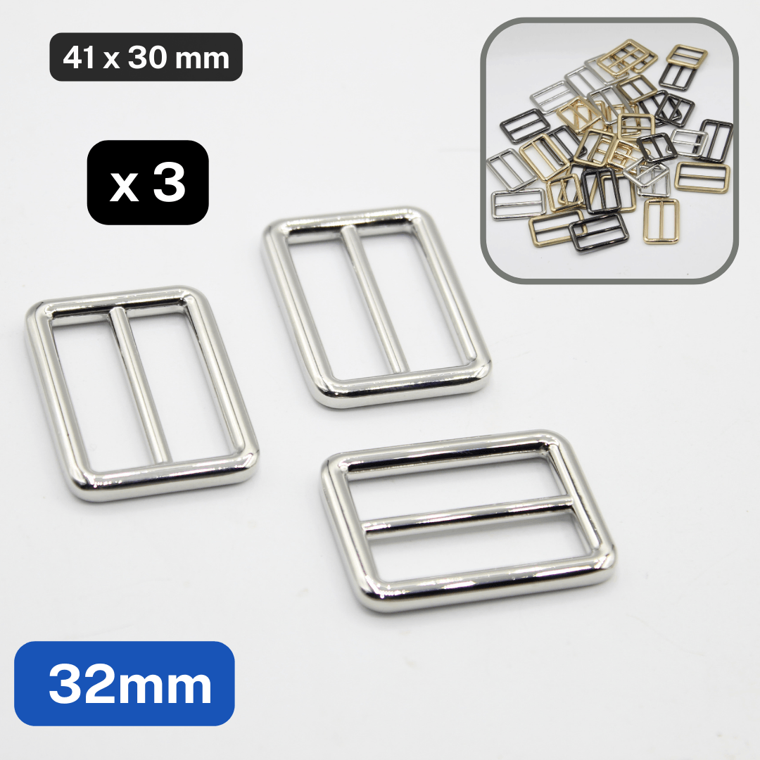 3 Slide Metallic Buckles 25 / 32 / 38mm in Old Brass / Silver / Gold / Gunmetal #BMEx010 - ACCESSOIRES LEDUC BV