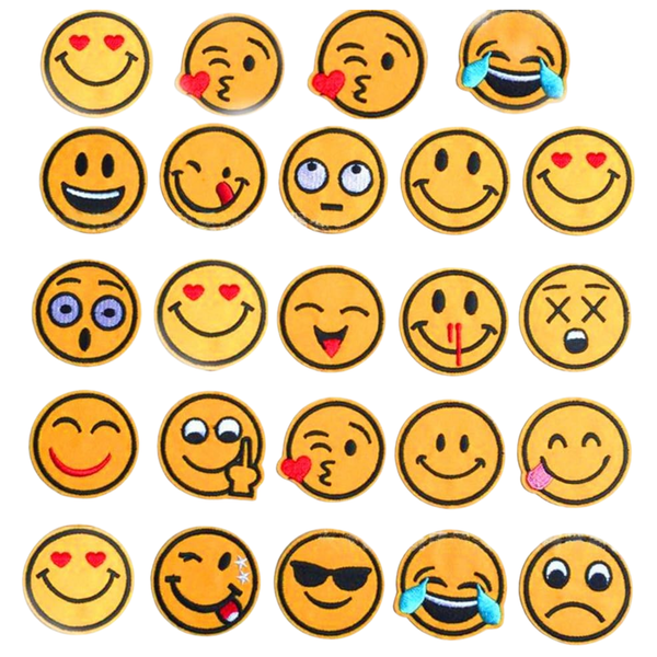 Lot de patchs brodés smiley jaunes, expressions variées, accessoires couture créatifs